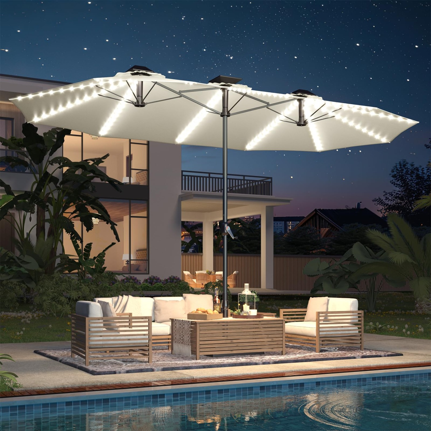 10 ft patio umbrella with solar lights 10 ft Patio Umbrella for Table, Outdoor Sun Umbrella with 32 LED Solar   RGD Essentials Market