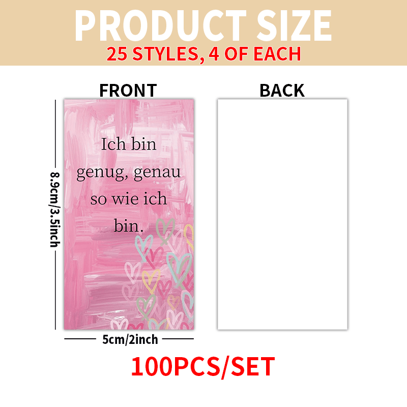 Image of 100pcs German Student Positive Affirmation Card Set - Inspirational Quote Cards For , Family, Thanksgiving, Valentine's Day, Easter Gifts
