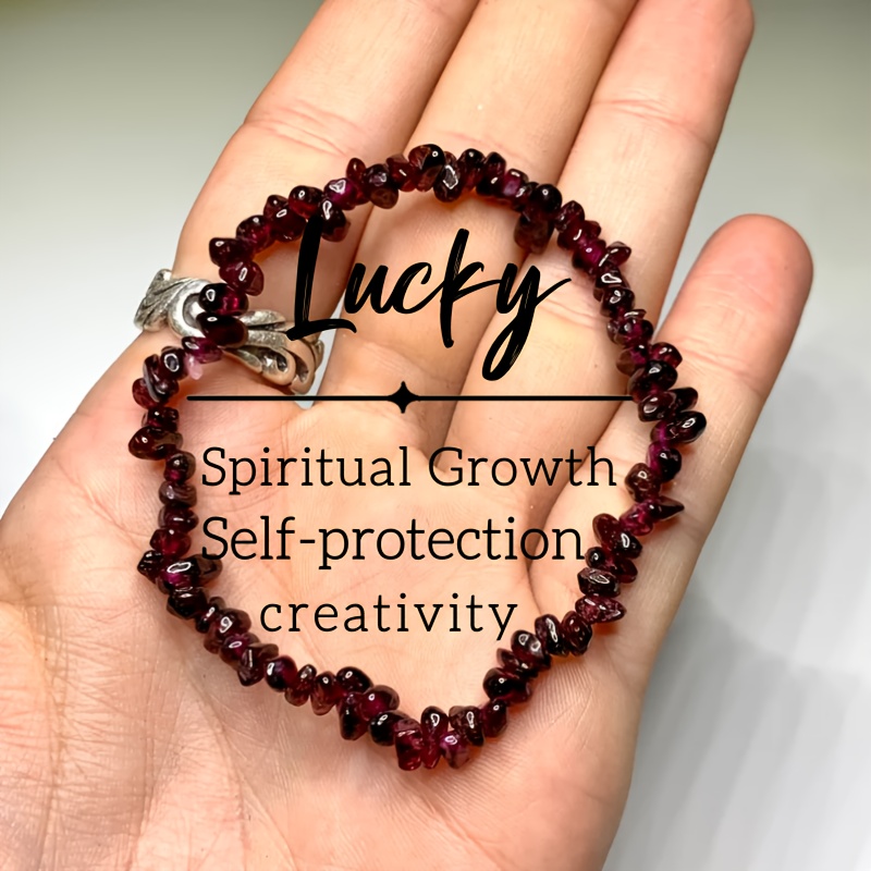 E-shop 2er-Set Armband aus natürlichem Granatstein – Handgefertigter elastischer Stretch-Bohemian-Schmuck, -Geburtsstein-Geschenk mit Erdungs-Schutz &