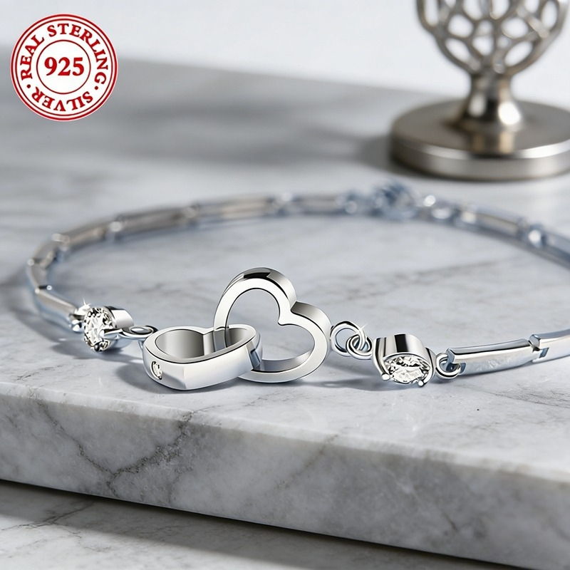 TEMU 925 Sterling Silver Bracelet Set With Synthetic Zirconia, Elegant And Fashionable Women', Valentine's Day And Gift