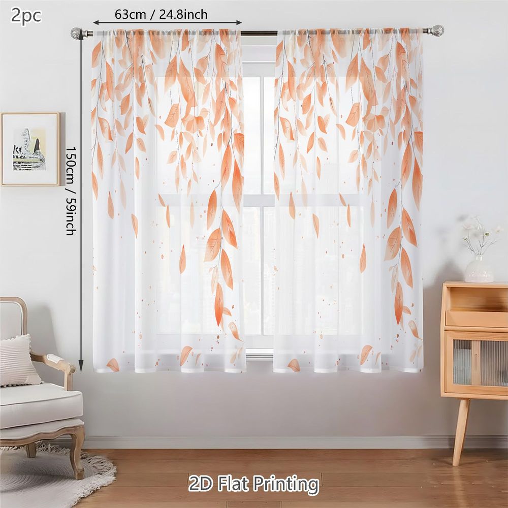 TEMU Plat 2D, 2 pièces Rideaux Voilages Printemps Été, Motif Aquarelle dans des Pêche et Cuite sur Fond Blanc Éclatant, Parfaits pour Salons,