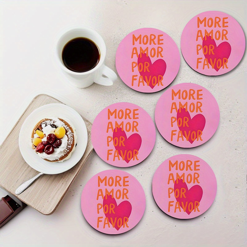 Image of 6pcs Vintage Italian Minimalist Wooden Coaster Set - " Please" Design, For Beverage And Table Protection, Perfect Birthday Or Housewarming Gift, Coaster Set | | Durable Coasters
