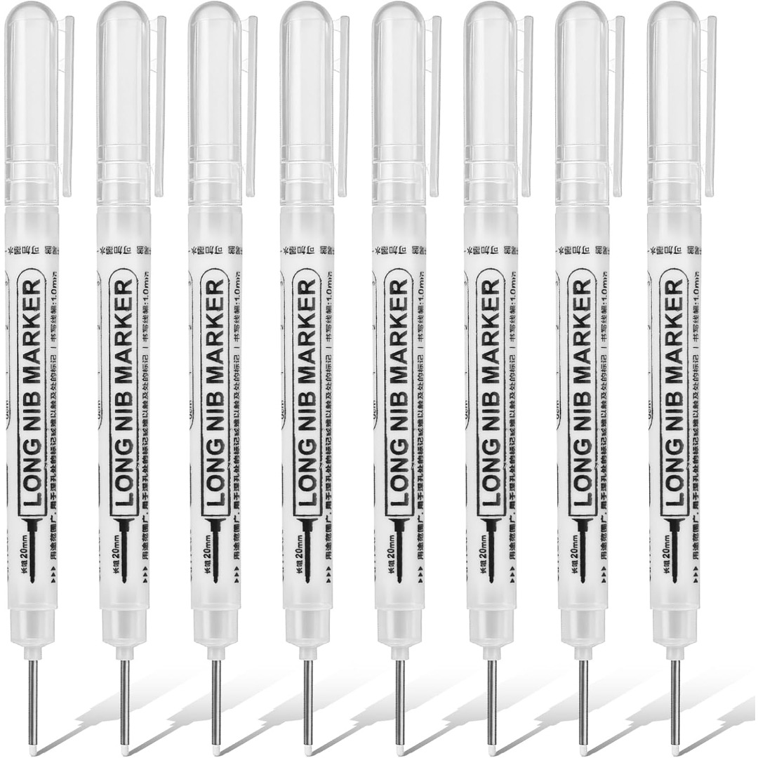 TEMU Ensemble de 8 marqueurs pour trous , marqueur de perçage à pointe extra longue de 20 mm, marqueur pour trous blanc, adapté pour , le carton, , ,