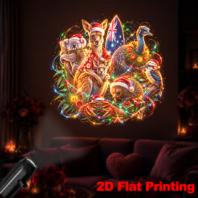 TEMU 1pc Portable Projector Lamp Featuring Kangaroo Koala Emu In Santa Hats With Australian Christmas Animals For Home Festive Decoration And Party