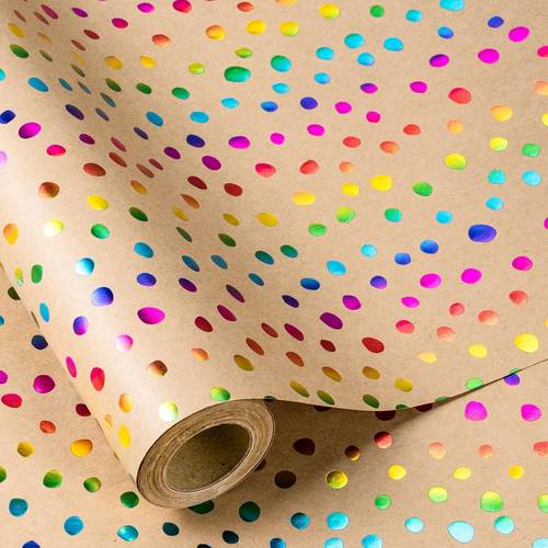 wrapping paper roll 17 inches x 9 84 feet colorful foil dots pattern on durable paper for birthdays valentines day and special occasions
