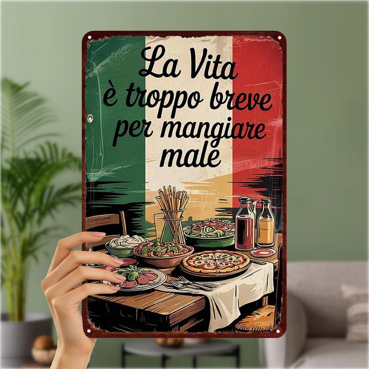 TEMU Piatto 2D, 1 pz Piatto 2D, "La vita 癡 troppo breve per male" - Targa da parete in metallo per , Arredamento per casa, o caff癡, 8�12 pollici,