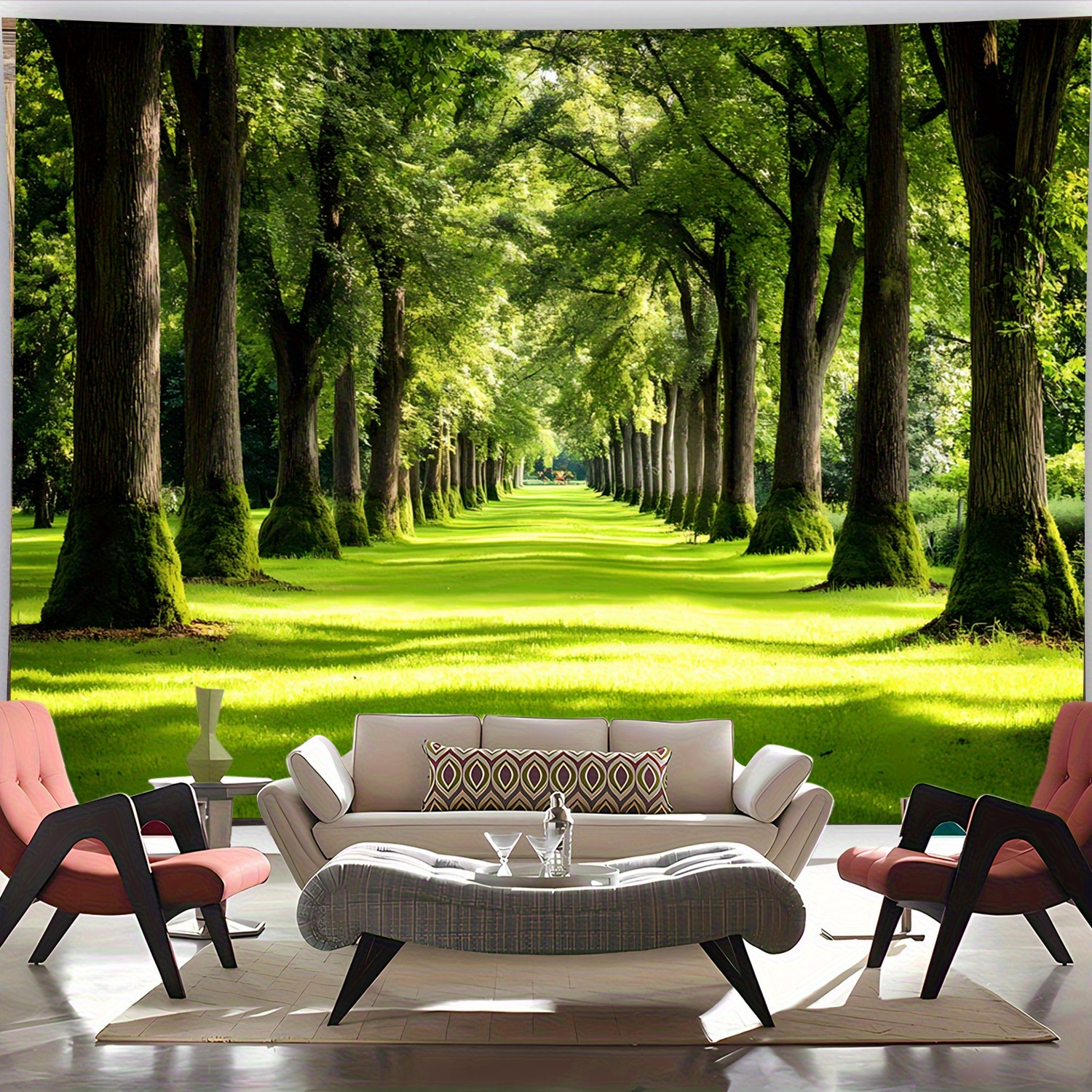TEMU Nature Scenery Tapestry- Vibrant With Greenery& Pathway- Polyester Fantasy Mural For Bedroom, Office, Living Room Decor- Includes Accessories,