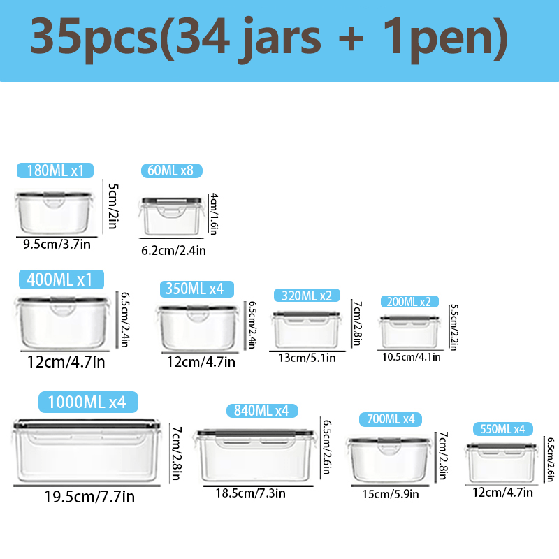 TEMU 34pcs Plastic Refrigerator Storage Boxes, 20pcs Kitchen Food Storage Box Sets, 6pcs Food Storage And Storage Groups, Suitable For, Fruits,