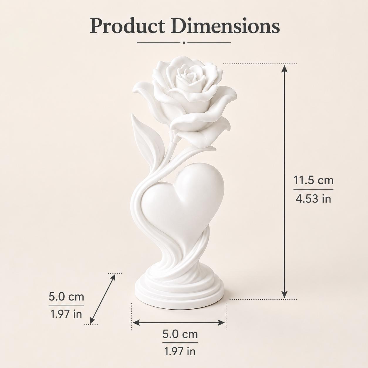 Image of Rose& Heart Sculpture, White/black, Romantic Shelf Decor Accent, Love Symbol Statue For Living Room Bedroom, Elegant Tabletop Ornament For Wedding& Anniversary