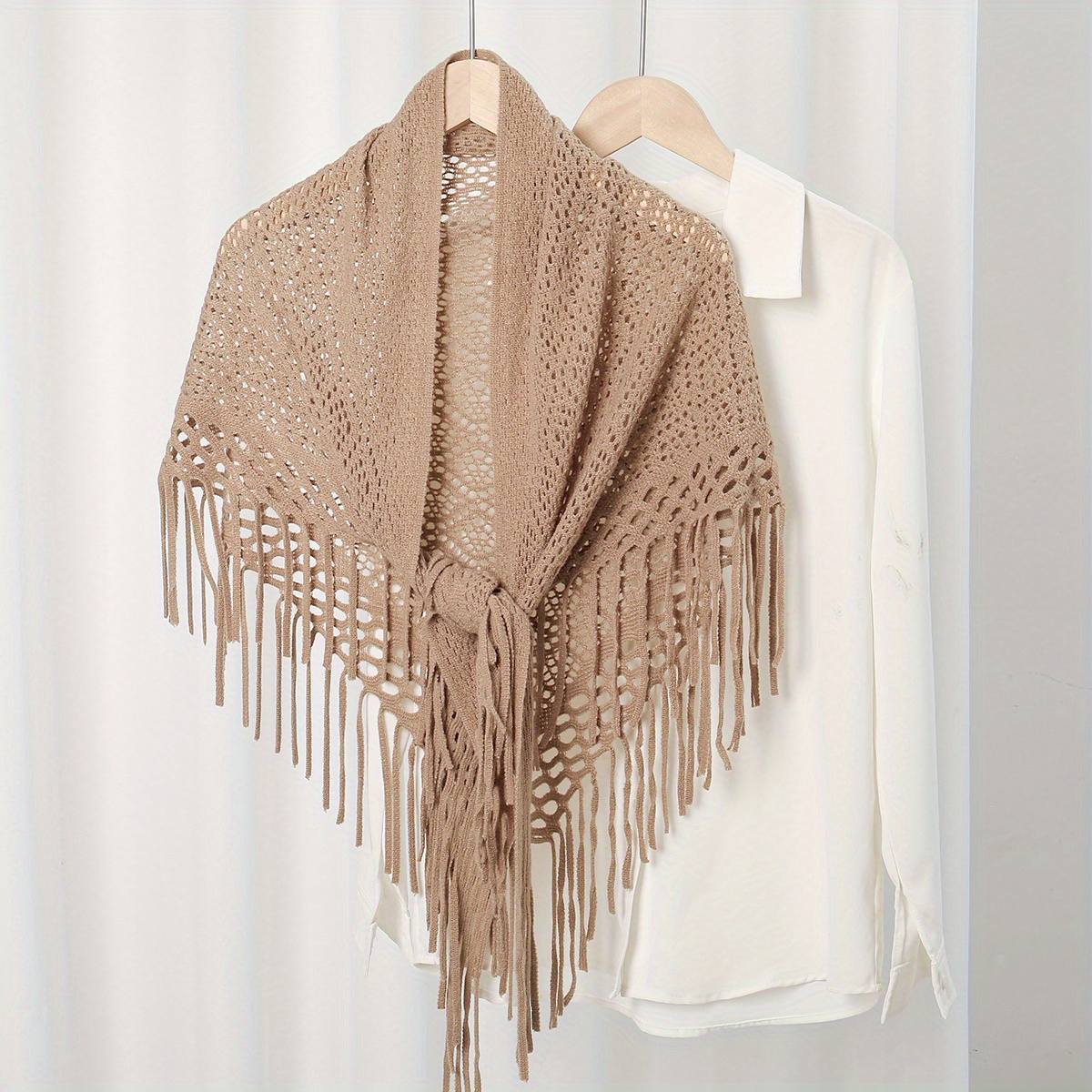 TEMU 1pc Women' Color Fringe Scarf Shawl With Sweater, Autumn And Winter Accessories