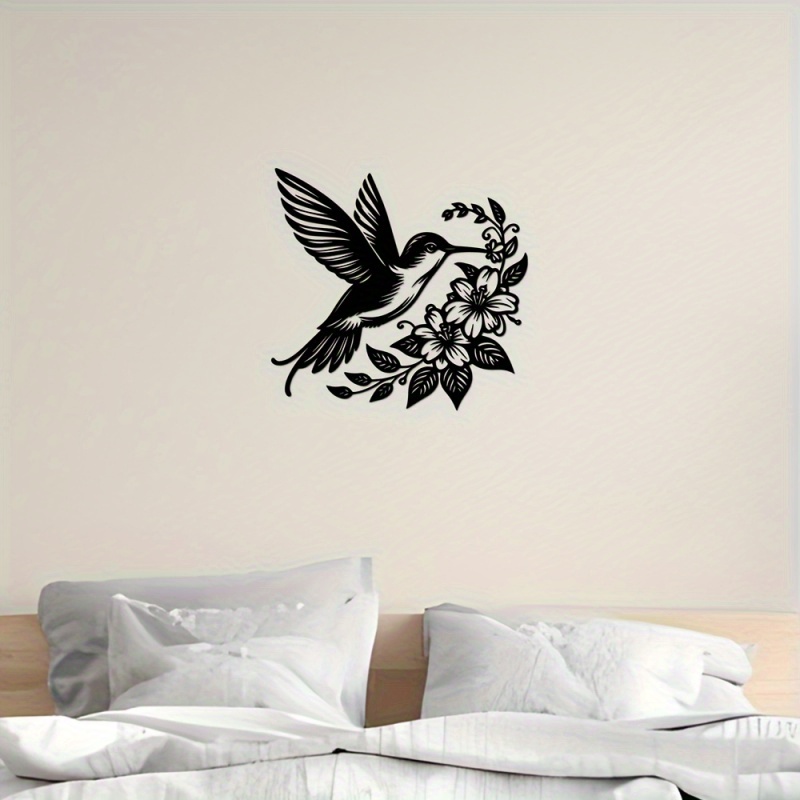 

Room Decor 1pc Hummingbird And Floral Wall Art, Decorative Metal Plaque For Home, Garden, Porch, Living Room, Bedroom, Restaurant, Indoor & Outdoor Decoration, Ideal Gift