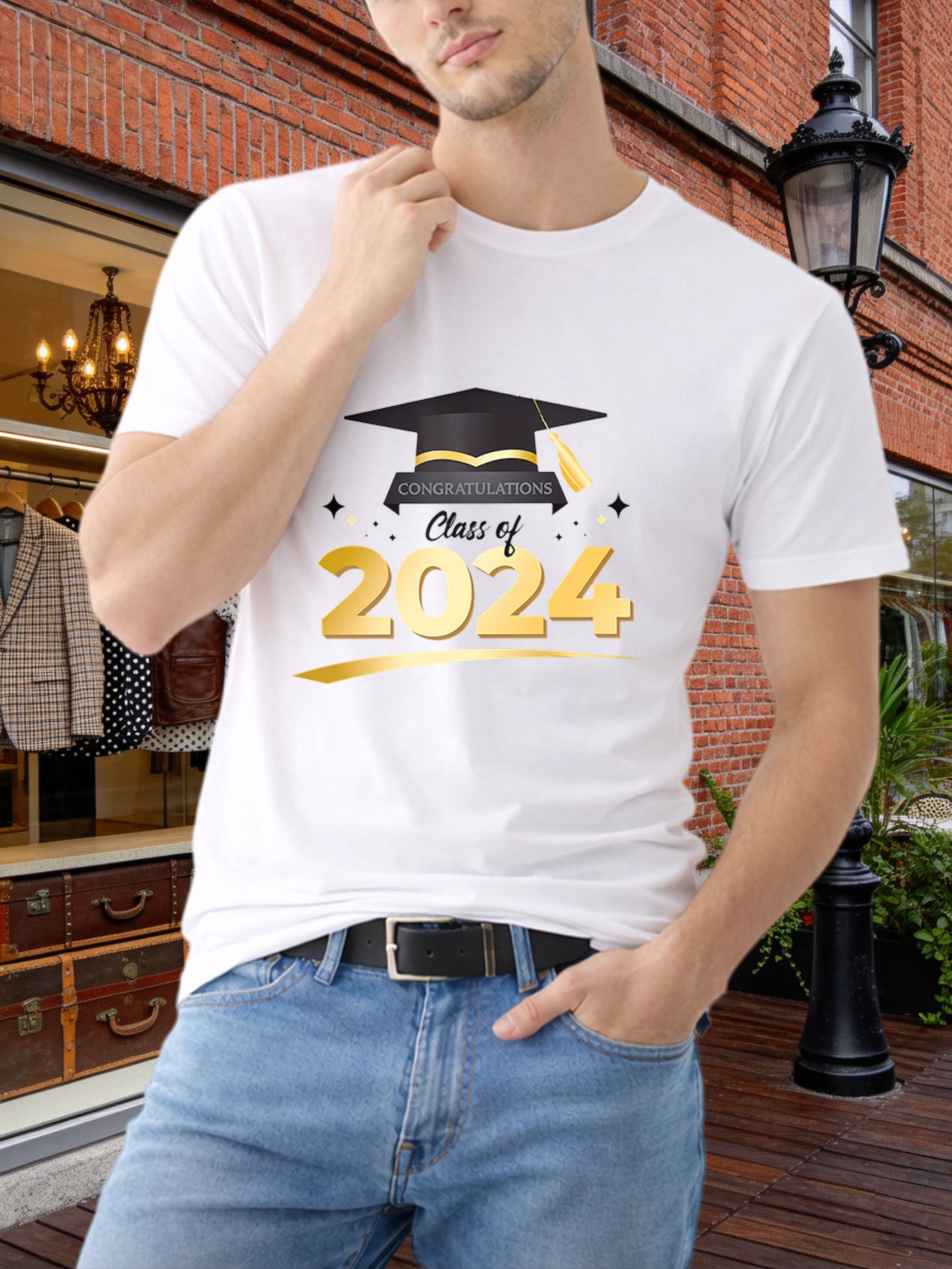 item picture 2024 graduation ceremony pattern comfortable round neck short sleeve t shirt suitable for outdoor gym casual wear trendy versatile short sleeve mens t shirt