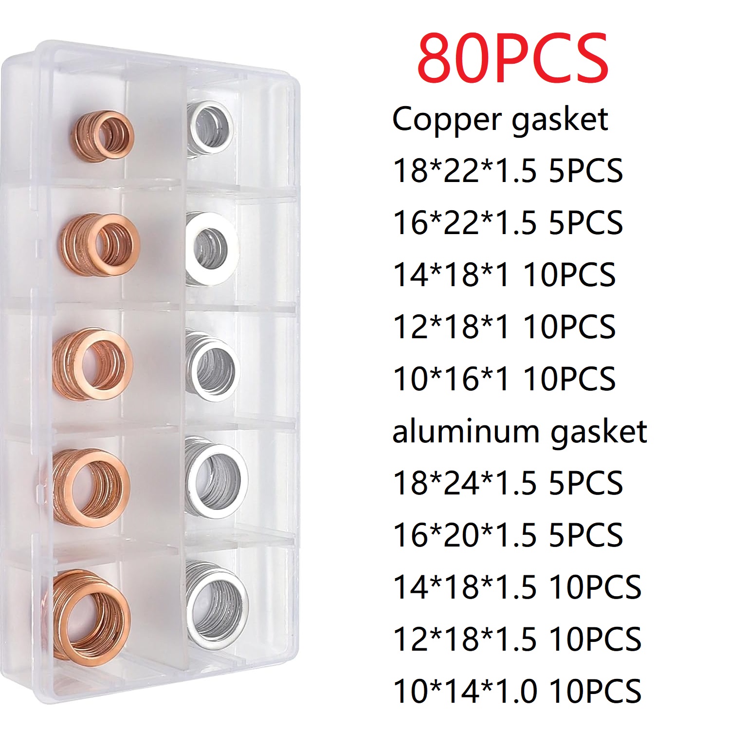 TEMU 80 pièces Joints de Bouchon de Vidange en Aluminium et Cuivre, Kit d'Assortiment de Rondelles Adaptés aux Tailles M10 M12 M14 M16 M18