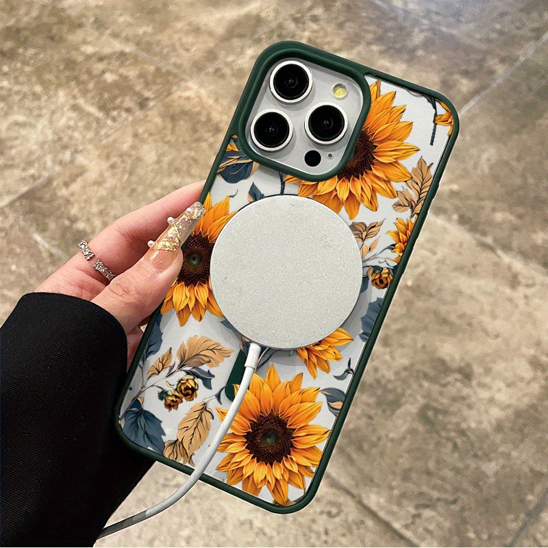 Case for iPhone 16 Pro Max 15 Plus 14 13 12 11 XS Max XR X Wild Sunflowers Pattern Anti-Scratch MagSafe Enabled Hard PC Back Protective Drop Protection Slim Cellphone Cover Gift