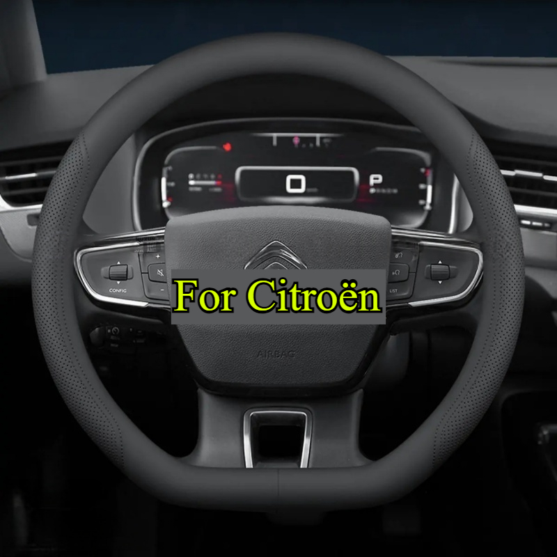 TEMU de Volante de Cuero Sintético para Citroen con Anillo Interior - Antideslizante, Transpirable, Agarre , Gruesa y Duradera, Diseño Estilo
