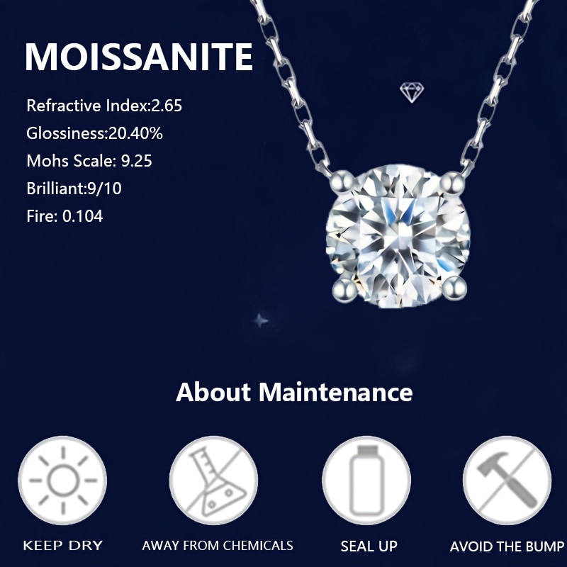 Children's 925 Silver Moissanite Four-Prong Necklace