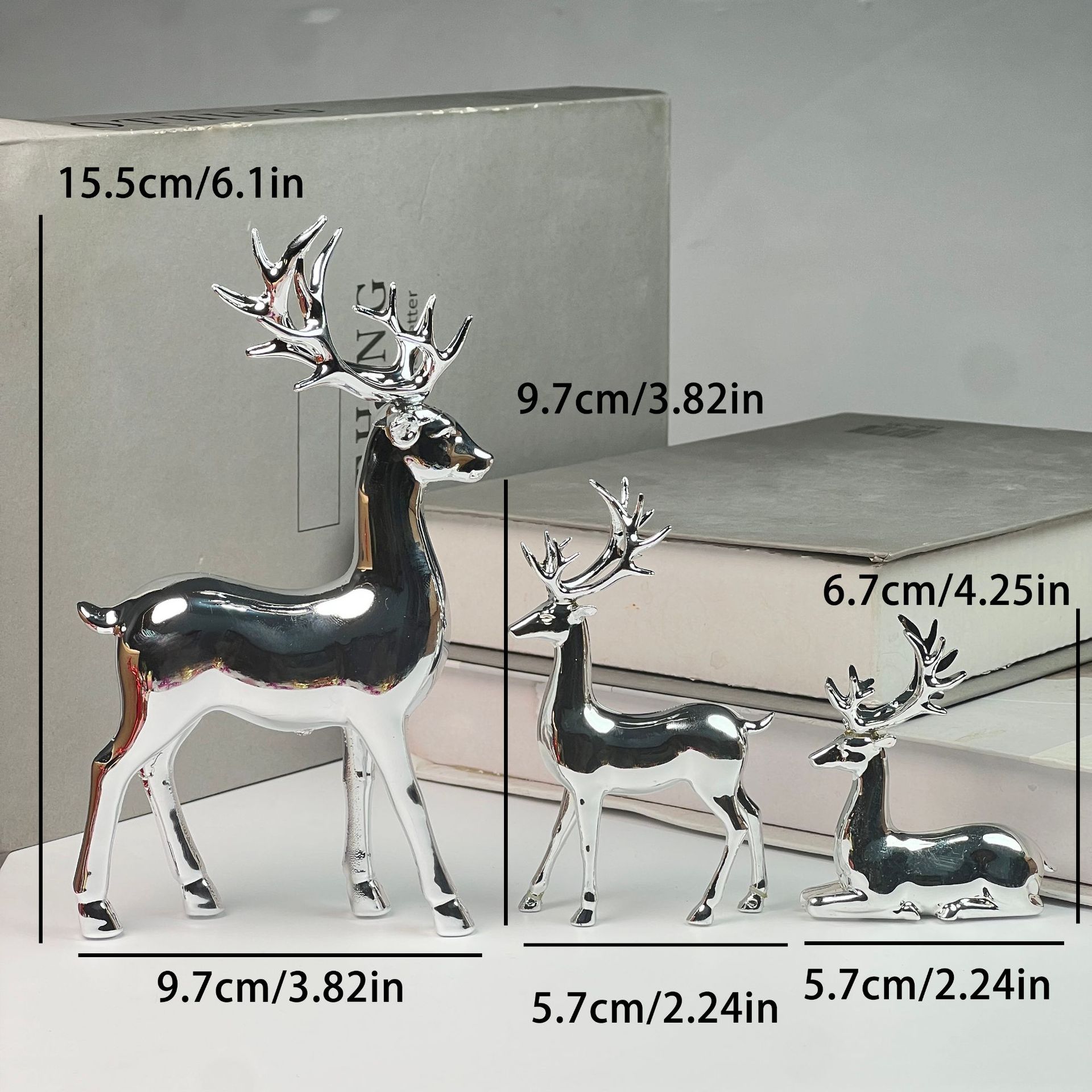 TEMU Luxury Couple Deer Figurine Statue - Elegant Resin Tabletop Decor With Deer Antlers & Suitable For Home, Wine Cabinet, Shelf Display -