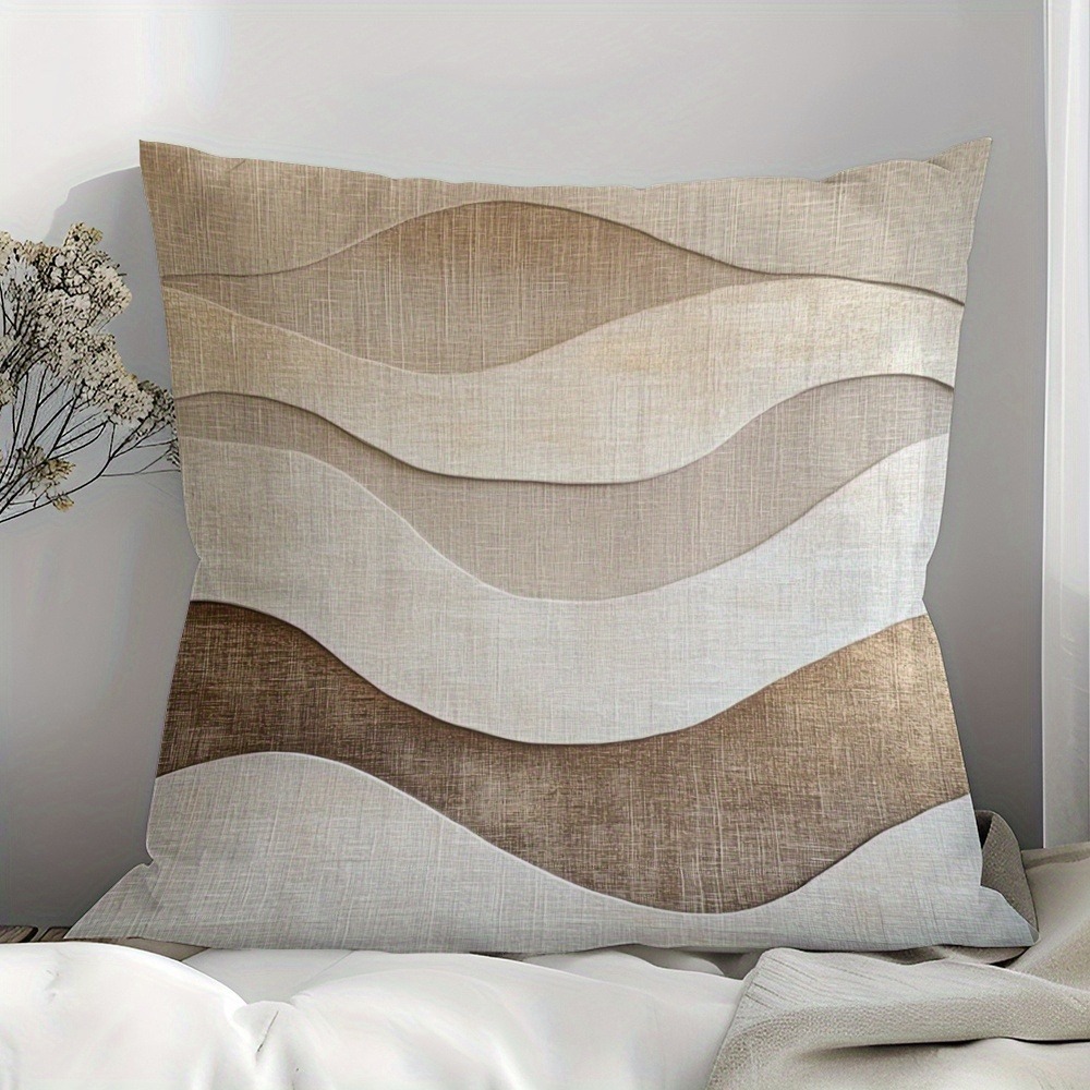 TEMU de almohada de 1 pieza con diseño impreso y estampado 2D, de almohada de 1 pieza con ondas de degradado beige 2D, disponible en múltiples