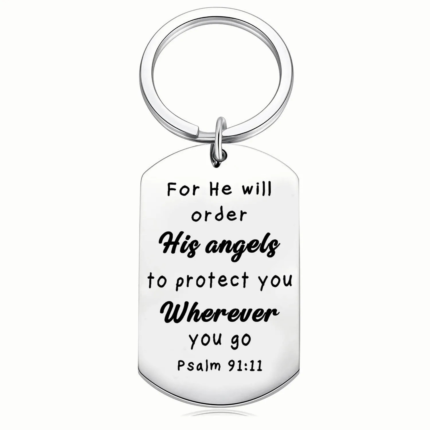 TEMU 1pc Stainless Steel Keychain "for He Will Order His Angels To Psalm 91:11" Engraved Bible Verse Christian Gift Durable Metal Key Ring For Men