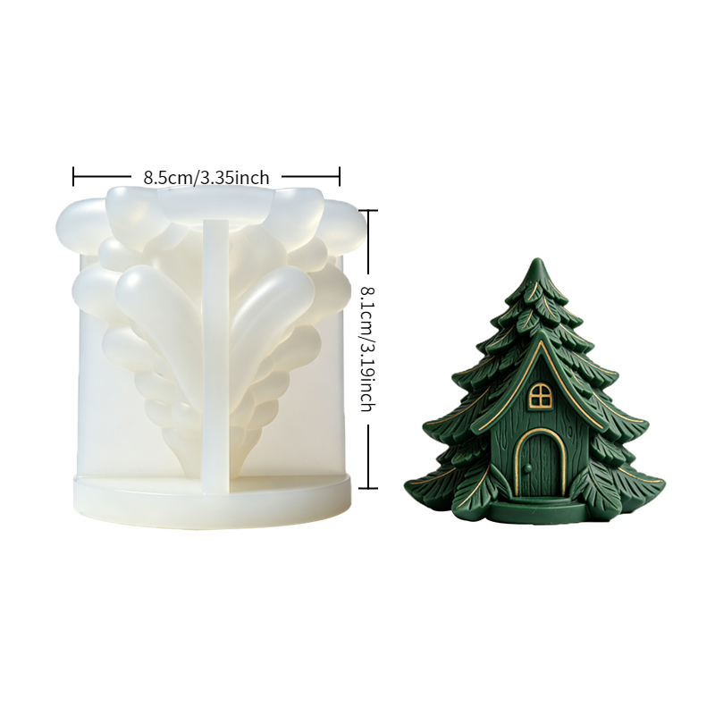 TEMU 1pc 3d Christmas Tree House Snow Scene Silicone Mold, Candle Mold - Suitable For Candles, Plaster, Resin, Cement Crafts - Christmas Holiday
