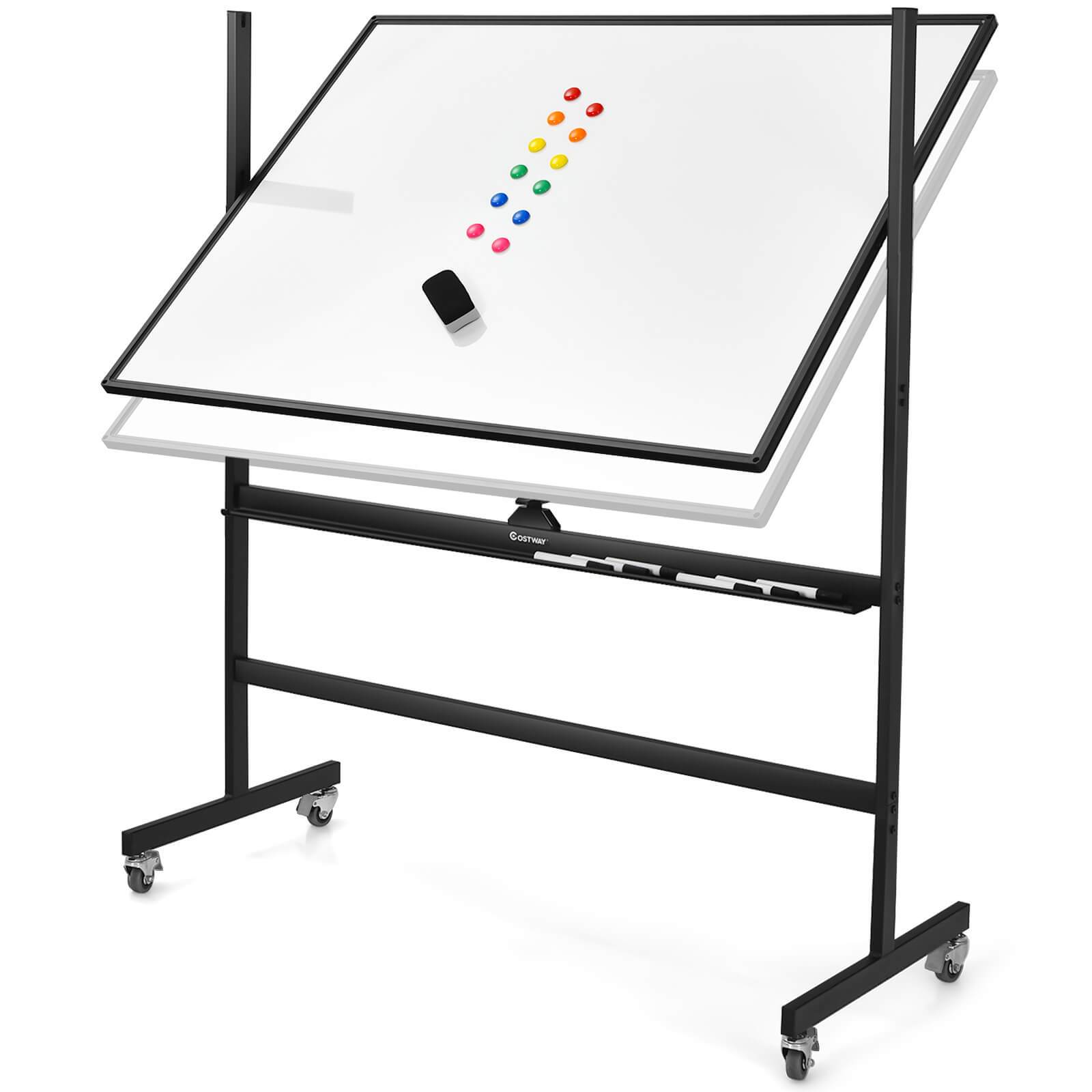 

Lifezeal 48 X Double-sided Rolling Whiteboard, 6 Makers & 12 Magnets, Height-adjustable Standing Board On Wheels For Classroom, Office, Home