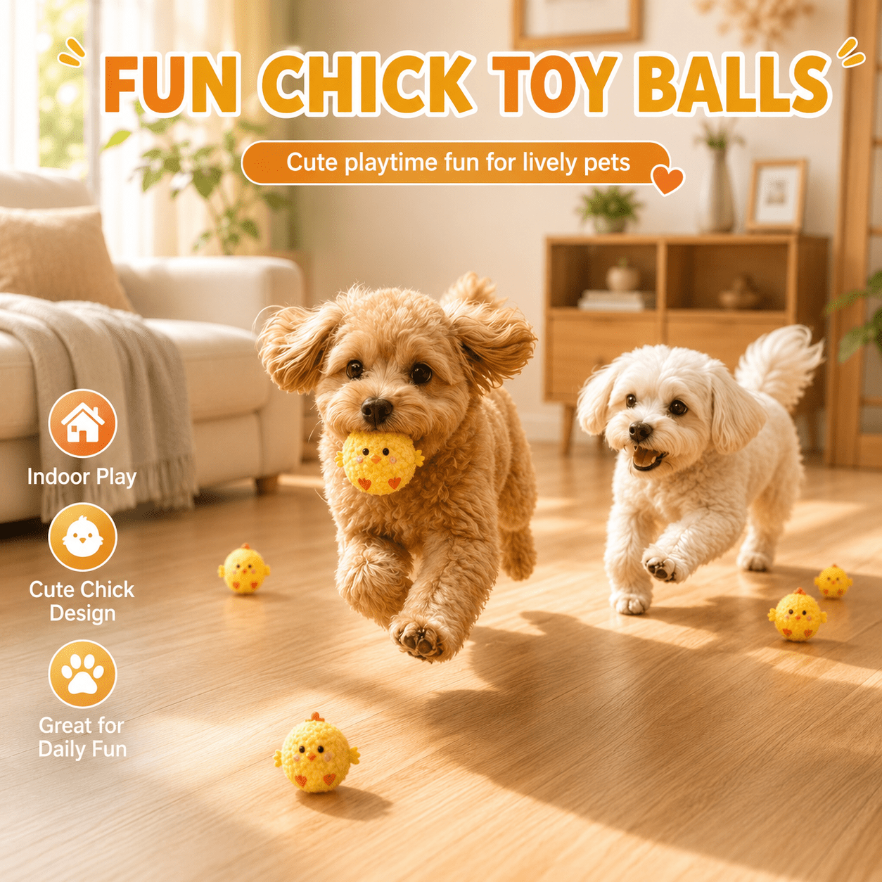 2pcs Set Yellow Chick Interactive Bouncing Squeaky Toy Ball
