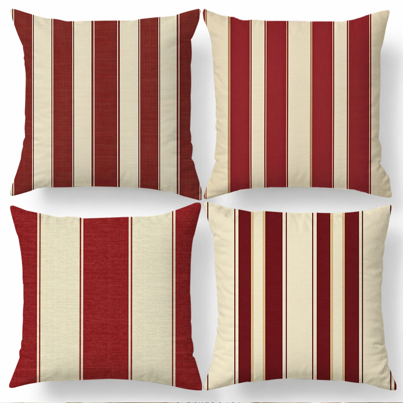 TEMU 4pcs Set Of 2d Red And White Striped Print Pillowcases, Multiple Sizes , Single-sided Print ( Embroidery), Pillow Inserts Not Included, Suitable