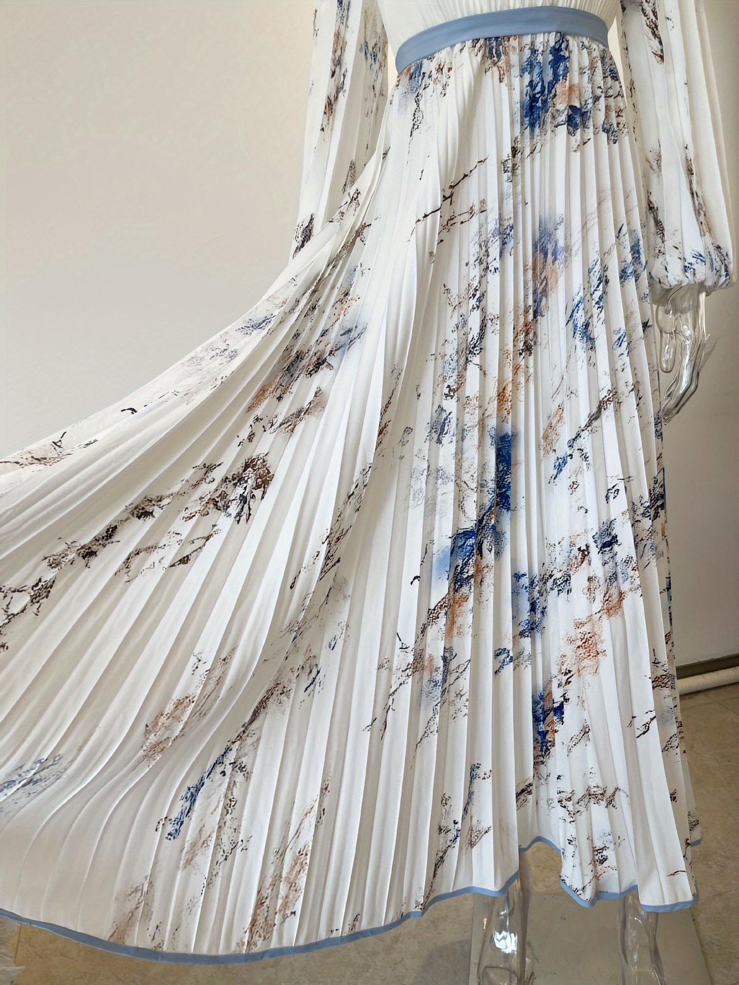 womens elegant floral print dress formal casual party wedding outfit with cinched waist flowy long sleeves   party everyday dress in beige green white black womens formal everyday attire dresses for wedding guest versatile fashion   design sophisticated tailoring     fabric adult clothing Product details 5