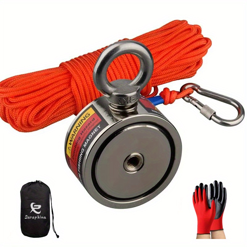 

Fishing Magnet Kit With Double-sided Neodymium Magnets, 10m Rope, Gloves & Portable Storage Bag - Ideal For Salvage & , Neodymium Magnets, Fishing, Retrieval, Portable Storage Bag