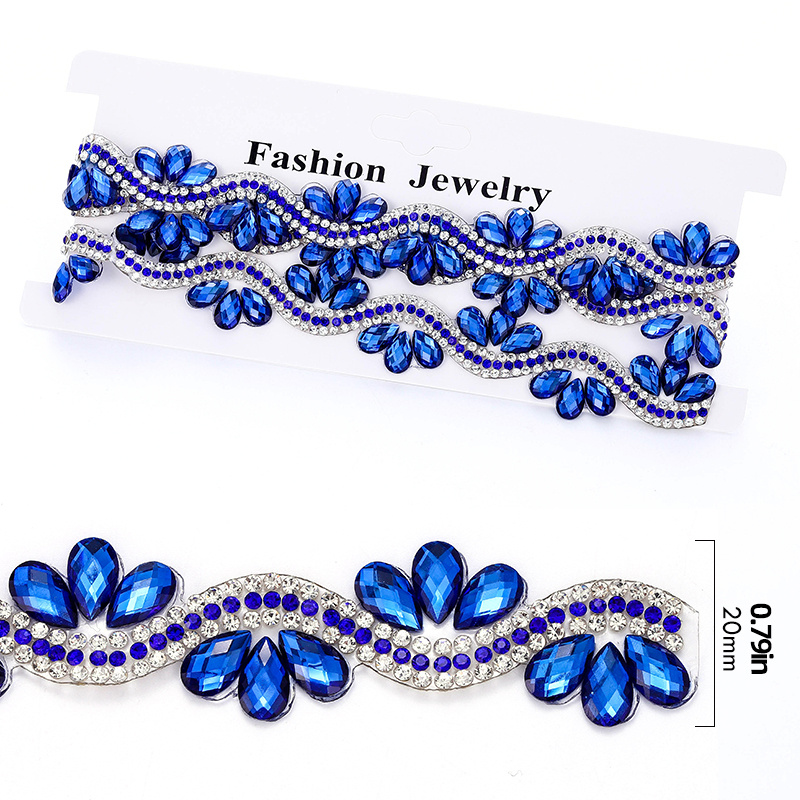 TEMU Teardrop Wave Hot Fix Rhinestone Trim Measuring 91.5cm (36.02in) For Garments, Bags, Wedding Dresses, And Crafts In Colors Like Red, Blue,