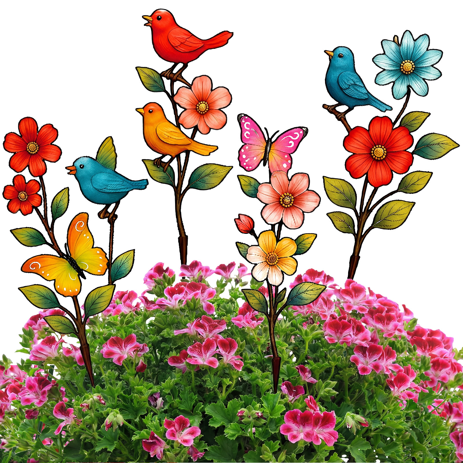 TEMU 2d Flat - 【2d Flat】 2d Flat - [2d Flat] [2d Flat] 4pcs Acrylic Flower Outdoor Decoration Stakes, Colorful Flowers Birds Butterflies Yard Art