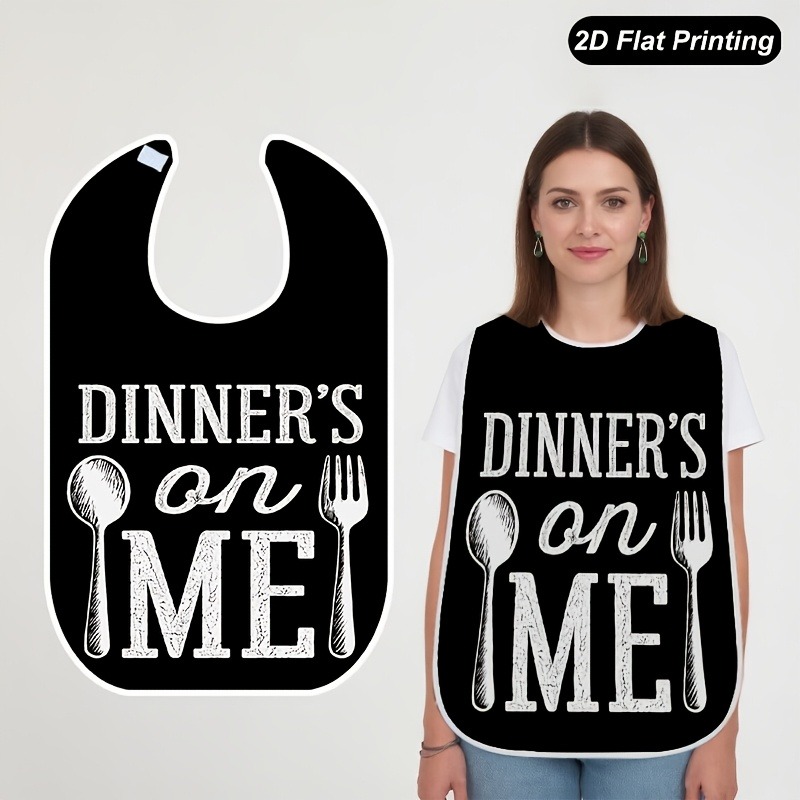 TEMU 1pc 2d Flat " On Me" Printed Bib, Fashionable Adult And Elderly Post-meal Collector, Unisex, Stylish Bib, Durable Structure, Easy To Clean, Easy