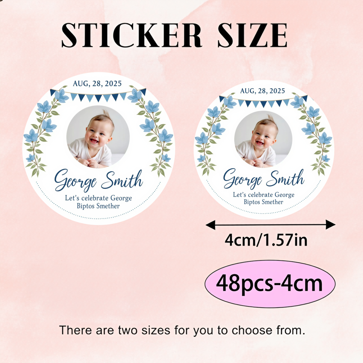 TEMU piezas de etiquetas circulares personalizadas con fotos, pegatinas y , decoraciones para fiestas de , diseños florales azules, adecuadas para