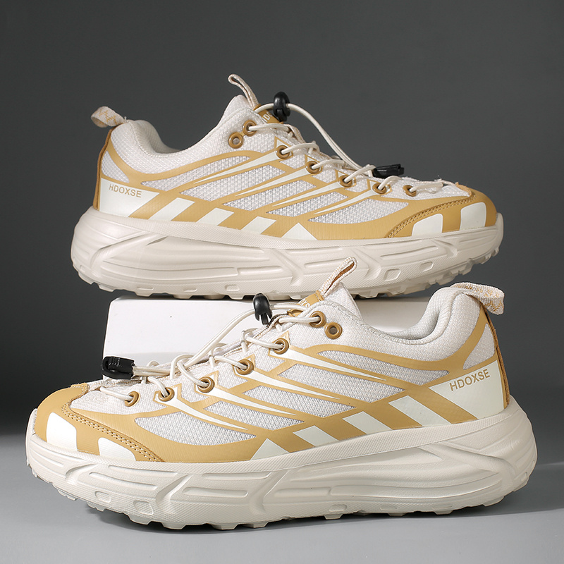 Men's Wide-Toe Colorblock Platform Sneakers with Elastic Laces