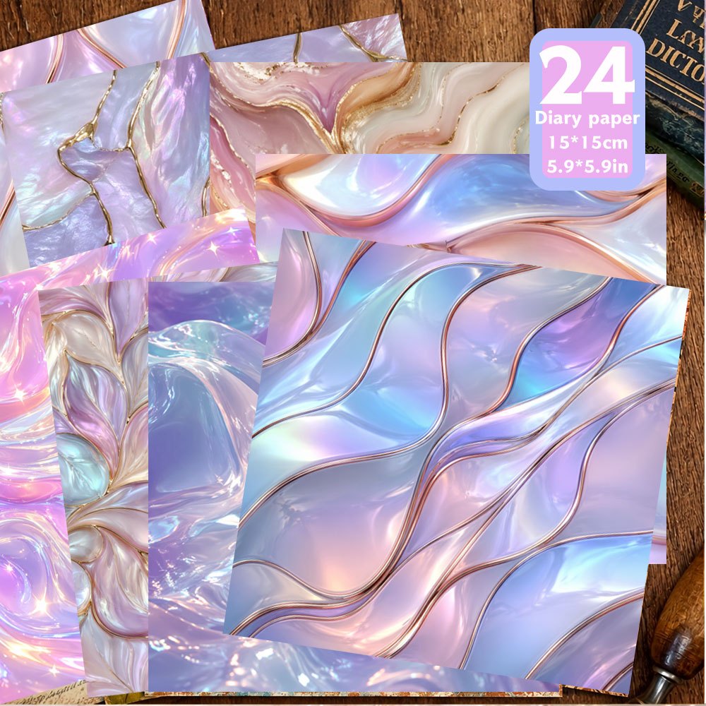 TEMU Pearlescent Scrapbook Paper, 24pcs 5.9*5.9 Inch , Purple& Blue Abstract Pattern Sheets With Accents For Diy Crafts, Collage, Card Making,