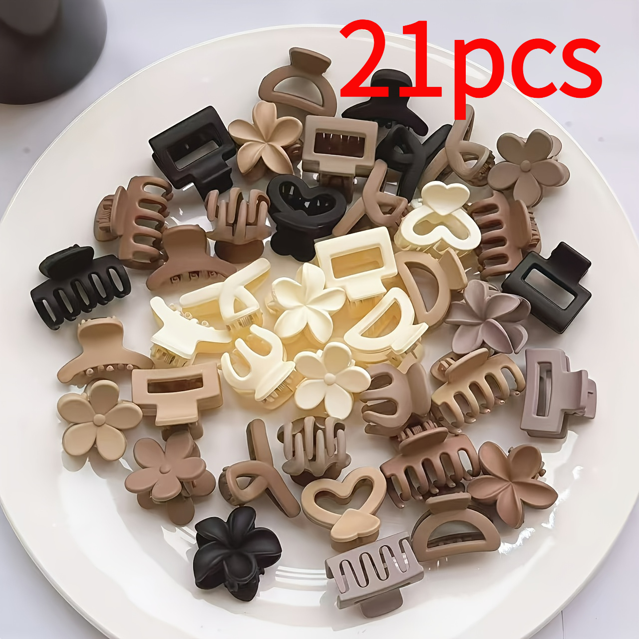 TEMU 21pcs Mixed Color Small Hair Claw Clips, Easy And , Suitable For Various Hairstyles, Diverse Styles, For Daily Leisure And Going Out. Hawaiian