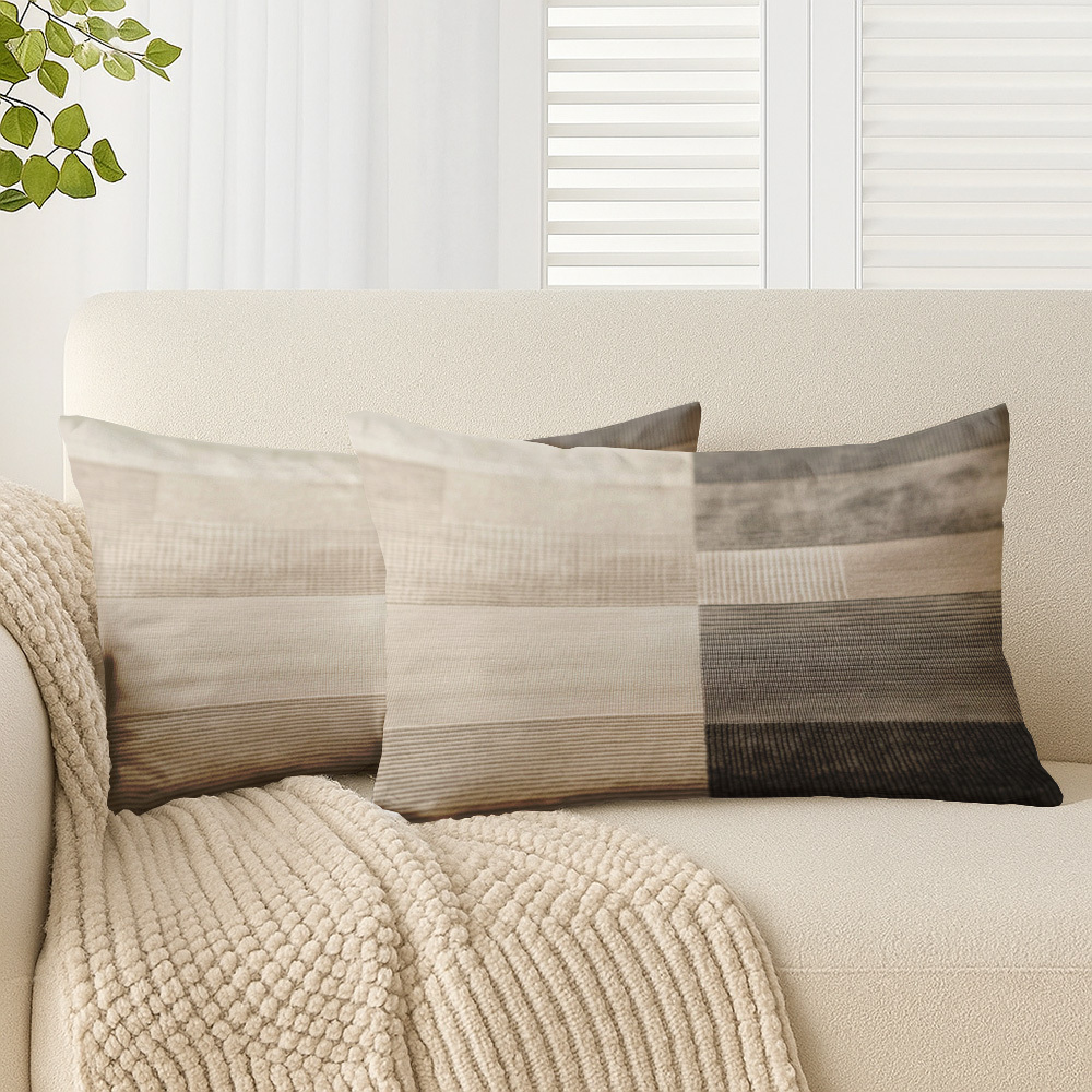 TEMU 2d Flat - 2d Printing 2pcs - Style Gradient Color Block Plaid Rectangular Pillow Covers, Suitable For Sofa, Living Room, Bedroom, Without