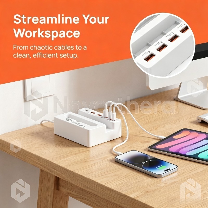 65W 5-Port USB Charging Hub with Type-C and USB-A Ports