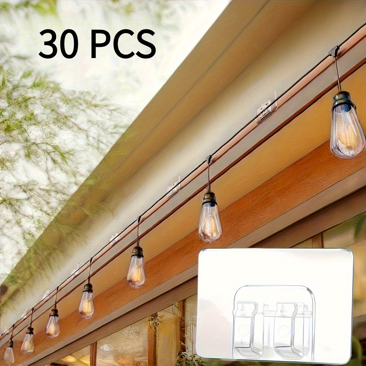 TEMU 30/60pcs Easy-to-install Transparent Adhesive Hooks- Durable, Weatherproof Plastic Wall Mounts Suitable For Outdoor Lights And Decorations