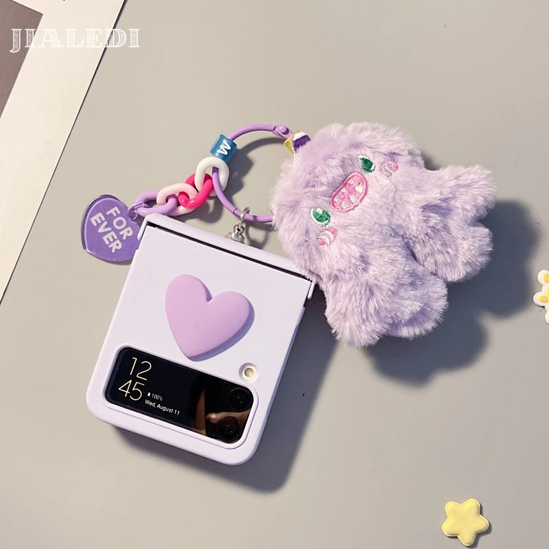 TEMU Phone Case: Ring Plush Pendant Love Phone Case For Galaxy Z 6 3 4 5 Flip4 Zflip5 Cover