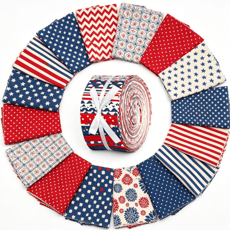 TEMU 100pcs Patriotic Quilting Fabric Roll 2. Memorial Day American Flag Precut Strips For Quilting Retro Roll Up Fabric For Sewing Diy