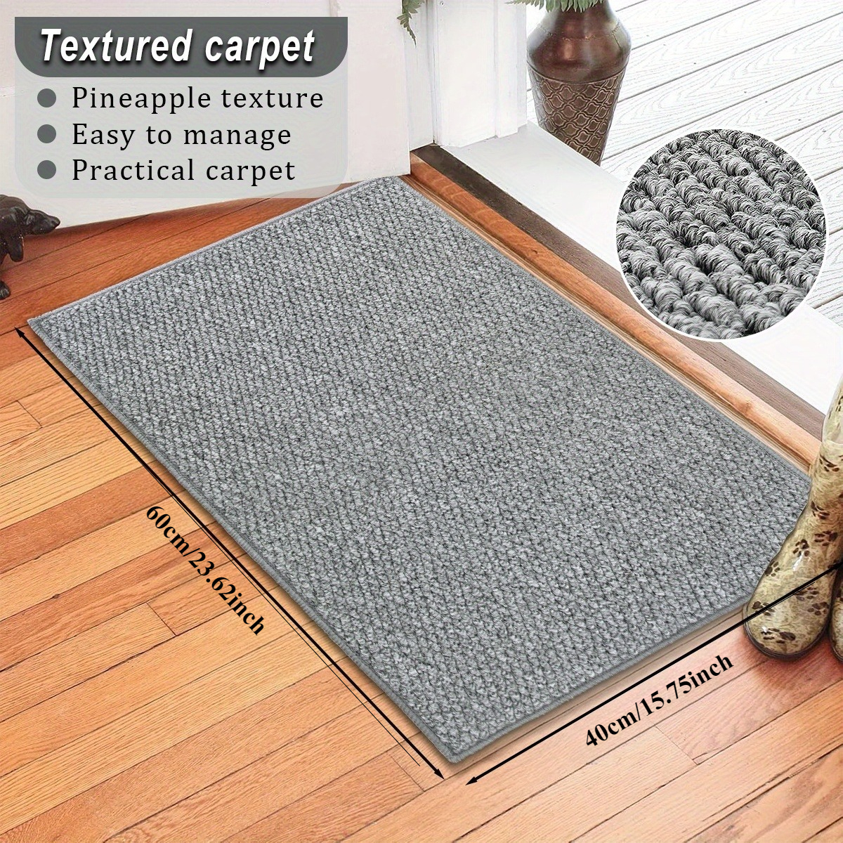 TEMU 1 Paillasson en Matériau Ananas, Tapis de Couleur Unie, Tapis d'Entrée Texturé et Élégant, Petit Tapis de Cuisine Facile d'Entretien | Convient