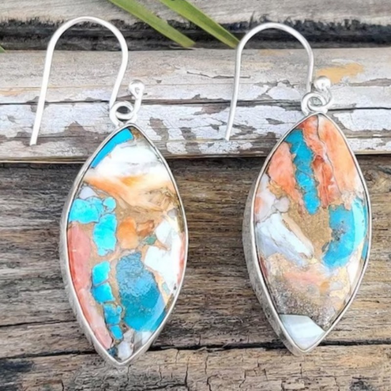 Women's Retro Synthetic Turquoise Pendant Earrings, Elegant Gift