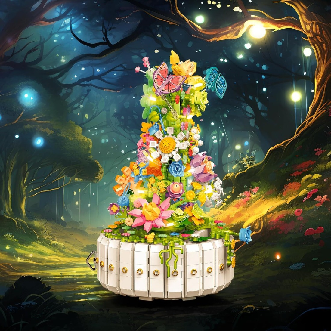 TEMU 1399pcs Rotating Music Box Building Sets Plants Flowers Construction Toy