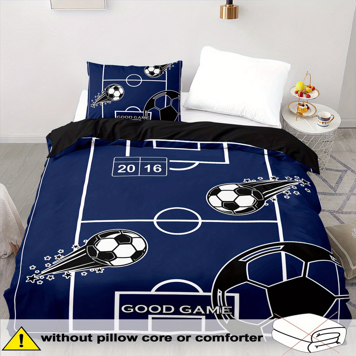 TEMU Soccer Themed Duvet Cover Set - 2/3pcs, Soft, Comfortable, And Breathable, Themed Printed Bedding, Soccer Game Pattern Printed Duvet Cover Set,