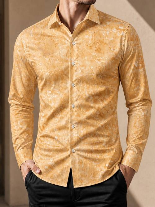 printed design not textured long sleeve shirt with a simple and elegant yellow abstract pattern suitable for daily wear and casual occasions