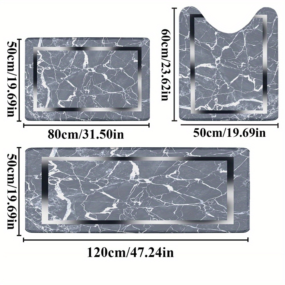 TEMU 3pcs/ Set Gray-blue Marble Printed Bathroom Protective Mat Sets, Non-slip Bathroom Mat, Flannel Bathroom Mat, Bathroom Floor Mat, Toilet Mat