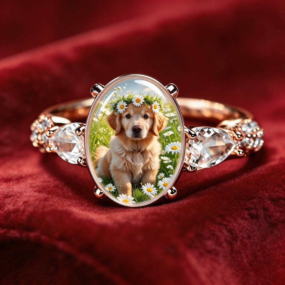 Women's Cute Golden Retriever Pet Pattern Fashion Ring