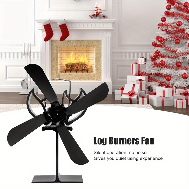 4 blade quiet wood stove fan heat powered portable fireplace log burner accessory for   heating details 1