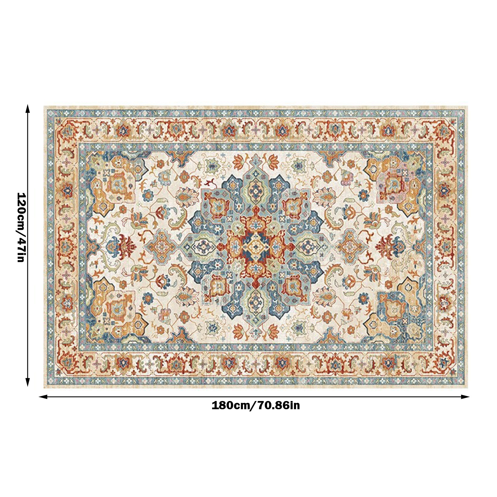 TEMU 1pc Bohemian Vintage Ethnic Rug - Persian Style - Soft, Non-slip And Machine Washable - Perfect For Laundry Rooms, , Kitchens, Living Rooms,